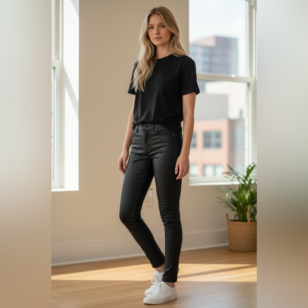 MNG Black Leather Pants.Mango Size 6. Straight Leg.